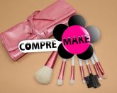 Kit 7 Pincéis de bolsa Rosa e Branco